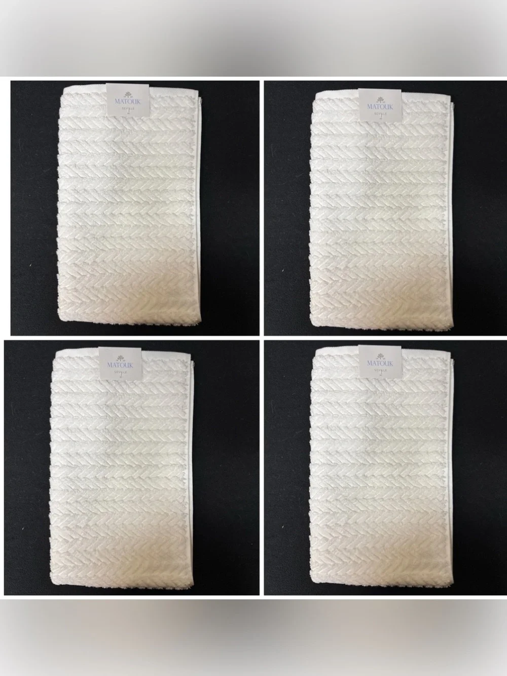 Matouk Seville 4 Pck Hand Towels 20x32 White Loose Braid Pattern 100% Cotton NWT